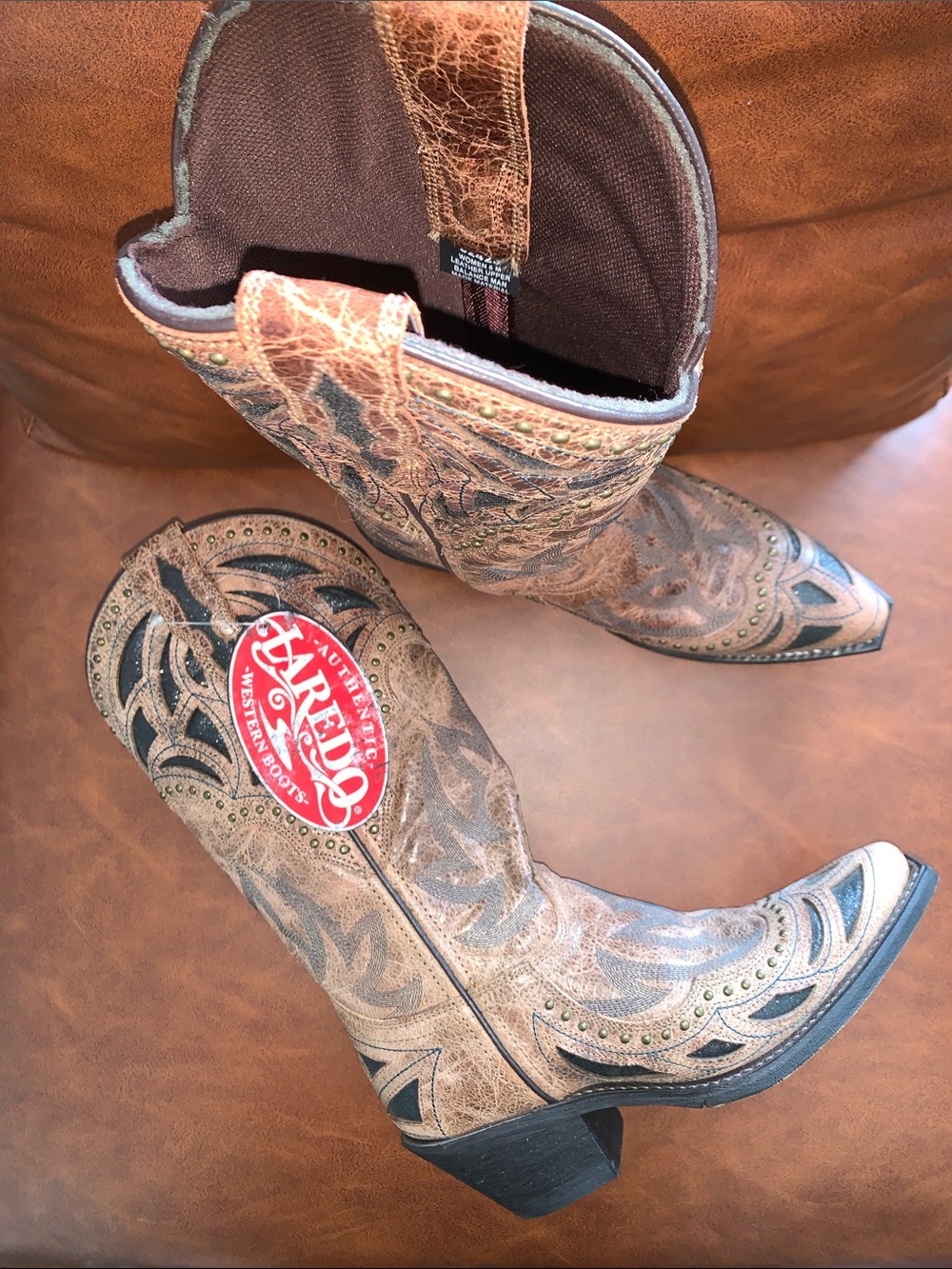 LAREDO Style Brown Western Cowboy Boot with Decorative Stitching